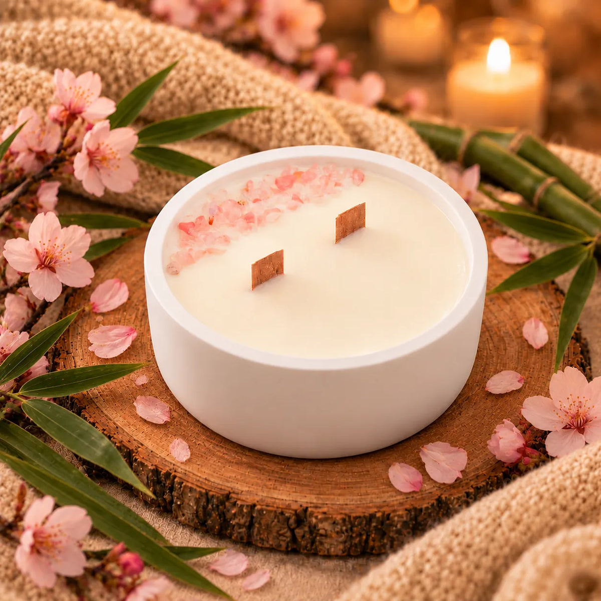 Vela Senda de Sakura - Bambú y Flor de Cerezo en Resina